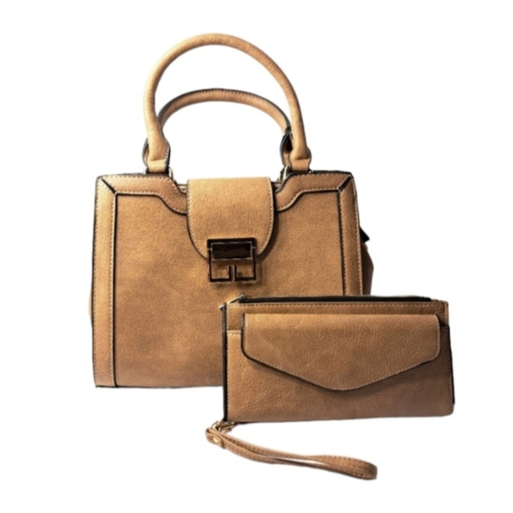 Handbag Set Women's Tote Bag With Wallet Color Avellana Faux Leather 2-Piece